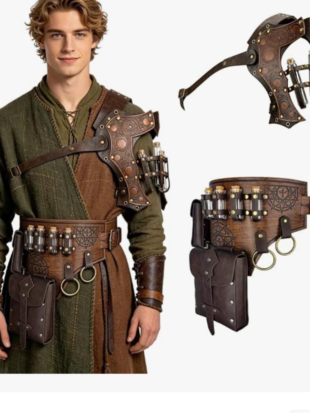 Faux Leather Single Pauldron and Waist Harness Set